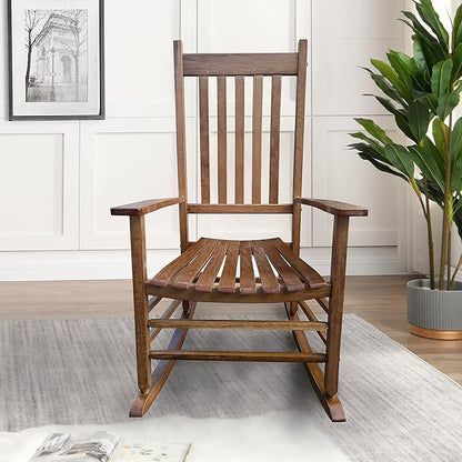 Kaimei Brown Solid Wood Rocking Chair for Balcony, Porch, Patio - Comfortable Outdoor Patio Furniture