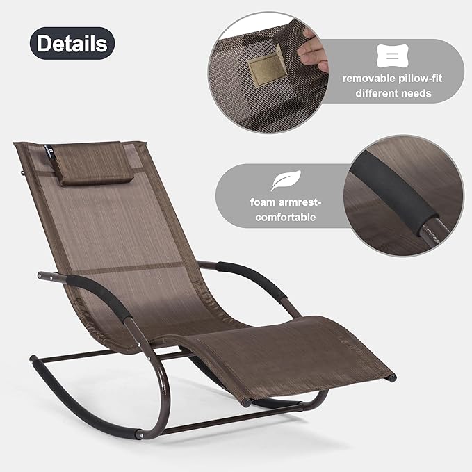 Lounge Chairs, Chaise Lounges with Detachable Pillow for Patio, Lawn, Pool, Outdoor Lounge Chairs Set of 2, Brown - Photo 4