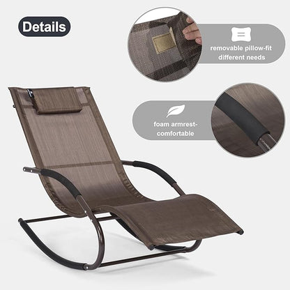 Lounge Chairs, Chaise Lounges with Detachable Pillow for Patio, Lawn, Pool, Outdoor Lounge Chairs Set of 2, Brown