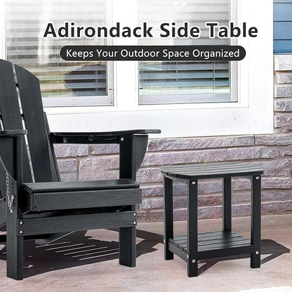 Adirondack Small Outdoor Side Table - Weatherproof HDPE Patio End Table with 2-Tier Storage for Firepit, Balcony, Garden, Poolside or Bathroom (Dark Black, Set of 2)