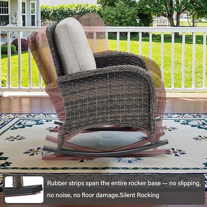 Belord Patio Rocking Chair Wicker Chair, 1 Piece Outdoor Rocking Chair Seating with Cushions for Porch Deck Balcony, Brown/Beige