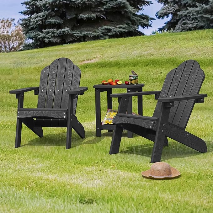 LUE BONA Kids Adirondack Chairs Set of 4, Black Poly Resin Adirondack Chair, Toddler Adirondack Chair Weather Resistant, Kids Outdoor Patio Adirondack Lounge Chair for Balcony, Backyard