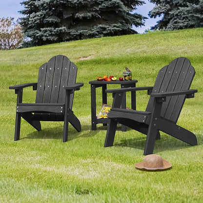 LUE BONA Kids Adirondack Chairs Set of 4, Black Poly Resin Adirondack Chair, Toddler Adirondack Chair Weather Resistant, Kids Outdoor Patio Adirondack Lounge Chair for Balcony, Backyard