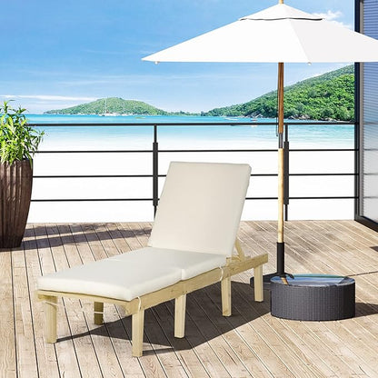 Outsunny Chaise Lounge Chair for Outdoor, Wood Outdoor Chaise Lounge with 4-Position Adjustable Backrest and Cushion, Reclining Beach Lounge Chair for Deck, Pool, Lawn and Sunbathing, Natural