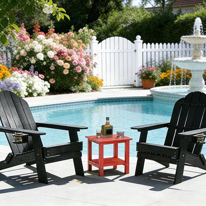OTSUN Adirondack Outdoor Side Table, 16" HDPE Patio Side Table with Shelf, Weather Resistant Easy Maintenance for Backyard Pool Porch Garden & Lawn