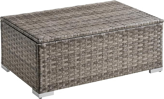 ONBRILL Outdoor Coffee Table with Storage, Rattan Storage Coffee Table with Internal Waterproof Bag, Low Side Table for Patio, Porch, Backyard, Poolside - Brown