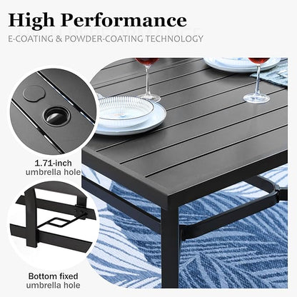 HERA'S HOUSE Patio Table, 8 Person Outdoor Dining Table with Umbrella Hole, Rectangle Black Metal Table for Lawn Garden Backyard Restaurant, 83" L x39 W x29 H