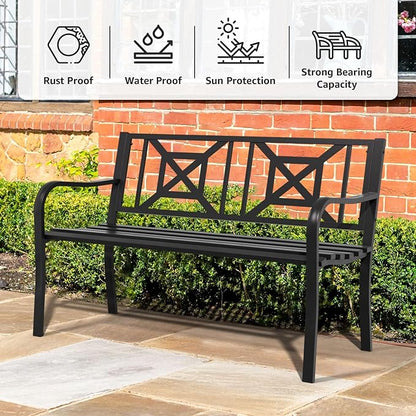 Outdoor Bench Garden Bench Patio Bench,Weatherproof Anti-Rust Metal Powder Coated Frame Park Bench,Metal Bench for Yard & Porch & Park (Geometric)