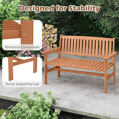 Tangkula Wooden Garden Bench, 2-Person Patio Loveseat with Slatted Backrest and Comfortable Armrests, Outdoor Bench for Porch, Backyard and Park, 530 lbs Weight Capacity