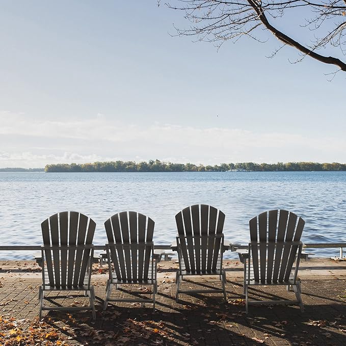 FUNBERRY Folding Adirondack Chair Set of 4, HDPE All Weather Fire Pit Chairs with Cup Holder for Outdoor