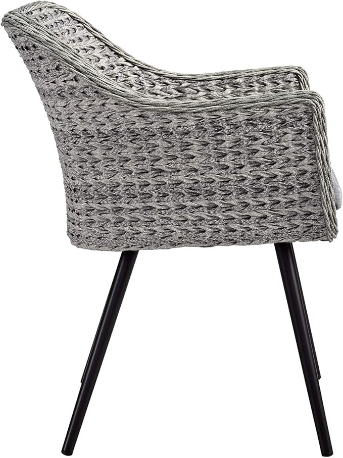 Modway Endeavor Wicker Rattan Aluminum Outdoor Patio Dining Arm Chair with Cushions in Gray Gray - Photo 2