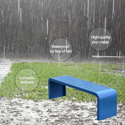 Steel Frame Backless Outdoor Bench,Garden Porch Park Patio Bench,Outdoor Benches Seat for Outside,Metal Patio Seating for Garden,Porch,Park,Entryway(Blue)