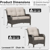 5 Piece Outdoor Wicker Patio Furniture Set, Patio Chairs Set with Thickened Olefin Cushions, High Back and Deep Seating - Photo 2