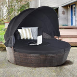 HAPPYGRILL Patio Daybed with Canopy Outdoor Furniture Set Sofa Set Rattan Wicker Round Daybed with Soft Cushions Coffee - Photo 3