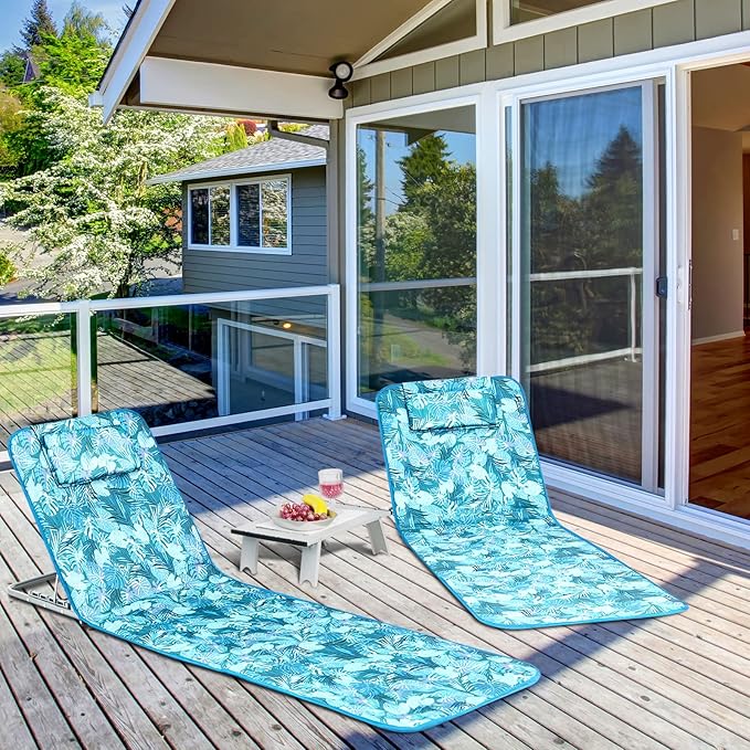 COSTWAY 3-Piece Beach Lounge Chairs, Outdoor Lounger with Side Table, 5 Reclining Positions - Photo 3