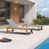PURPLE LEAF Extra Large Patio Chaise Lounge 2 Pieces French Outdoor Wicker Lounger Matte Teak Aluminum Frame 771LBS - Photo 1