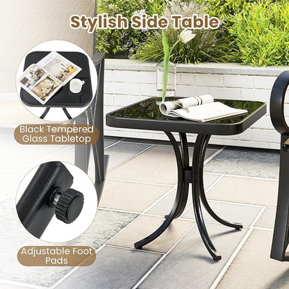 Tangkula 3 Piece Patio Rocking Set, 2 Rocking Chairs with Tempered Glass Side Table, Small Patio Furniture Set with Smooth Rocking Motion, Outdoor Rocker Chairs Bistro Set for Porch, Balcony (Brown)