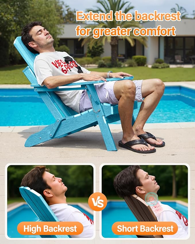 Adirondack Chair with Cup Holder: Adirondack Chairs set of 4 Plastic HDPE Material Furniture - Composite Fire Pit Chairs Foldable for Outdoor/Backyard/Garden/Lawn/Deck/Porch/Patio