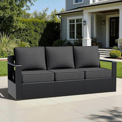 Aluminum Patio Sofa - 3-Seater Outdoor Couch with 6" Thick Removable Cushions, All-Weather Metal Frame, Deep Setting for Garden, Poolside and Porch