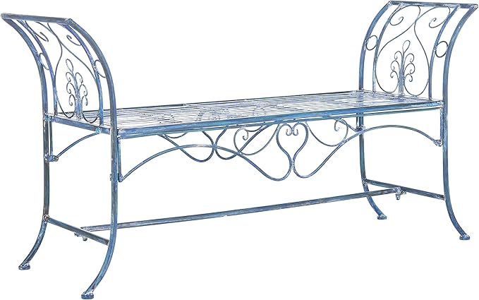 Safavieh PAT5016C Outdoor Collection Adina Antique Blue Wrought Iron 51-inch Garden Bench