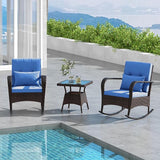ORALNER 3 Pieces Patio Furniture Set, Outdoor Wicker Rocking Chairs with Cushions, Pillows, Glass Coffee Table - Photo 2