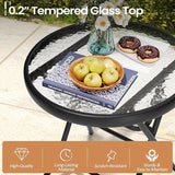 Foldable Patio Side Table Set of 2 with Tempered Glass Top 18" Folding Outdoor Side Tables Set of 2 Small Glass Patio - Photo 5