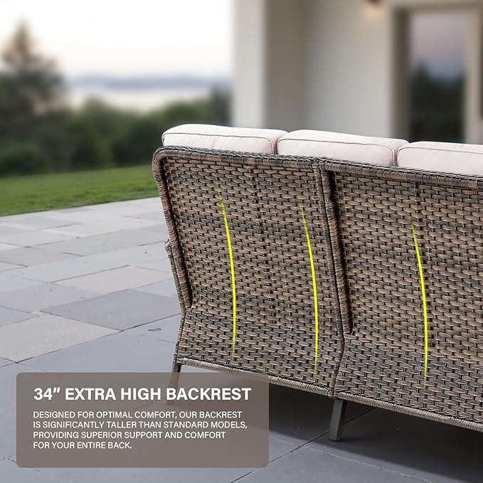 Belord 6-Seater Outdoor Sectional Sofa L Shaped Couch Patio Conversation Furniture Set, PE Wicker Patio Sectional Sofa with Removable Beige Cushion for Deck Sunroom Backyard