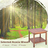 RELAX4LIFE Adirondack Outdoor Side Table - 2-Tier Acacia Wood Square End Tables w/Slatted Tabletop & Shelf for Garden - Photo 4