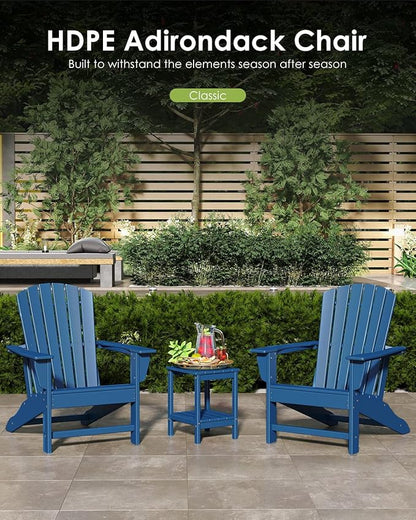 GREENVINES Adirondack Chairs Set of 2 | HDPE Plastic | Oversized Fire Pit Chair | All Weather | Blue | Poly Lumber | for Outdoor Deck Backyard Patio