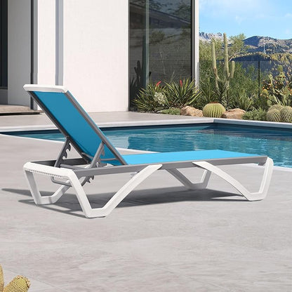 PURPLE LEAF Patio Chaise Lounge Chair Outside Aluminum Plastic Stackable Tanning Chairs for Pool Sunbathing Beach Deck Outdoor Lounger, Turquoise Blue
