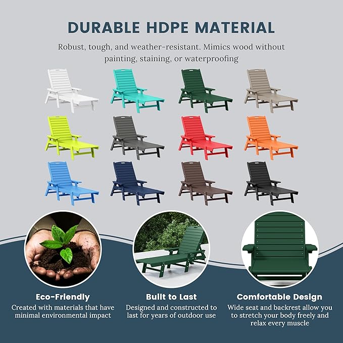 WO WESTIN OUTDOOR HDPE Laguna Poly Reclining Chaise Lounge, Dark Green