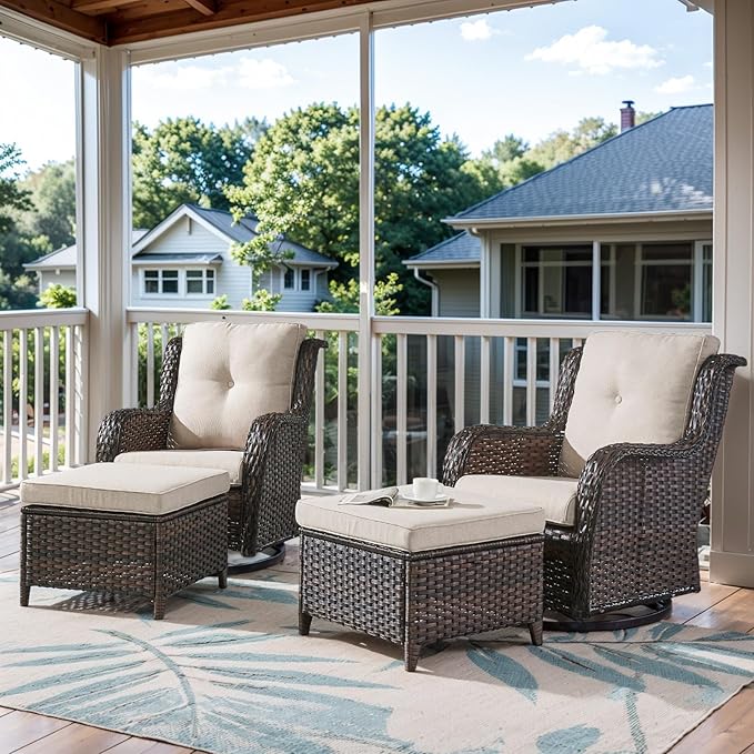 Belord Outdoor Swivel Chairs Set of 2, Patio Wicker Rocker Chairs with Ottomans - Photo 1