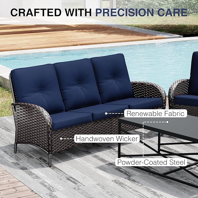 Joyside Wicker Patio Furniture Set, 6 Piece Outdoor Furniture Set with Thickened Cushions, High Back, Deep Seating - Photo 5