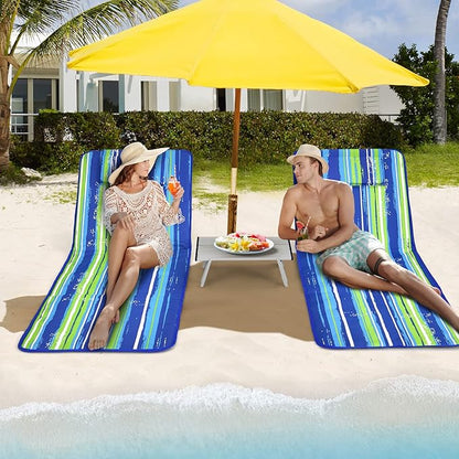Tangkula 3-Piece Beach Chairs Set for Adults, Lightweight Lawn Lounge Chairs with 5 Adjustable Recline Positions, Zipper Pocket, Backpack 2 Pack with Folding Side Table (Stripe)