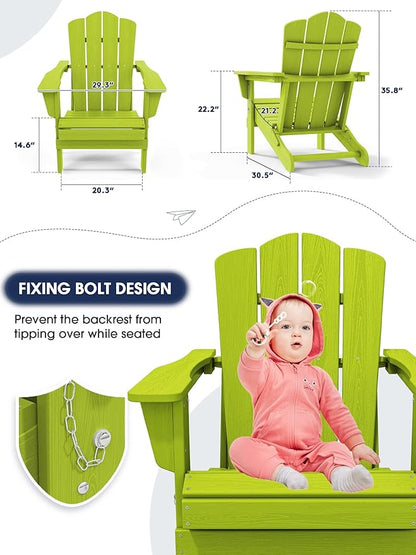 KINGYES Folding Adirondack Chair Set of 4, HDPE All-Weather Folding Adirondack Chair, Apple