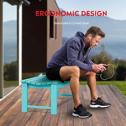 Costaelm Outdoor Benches Weatherproof, All Weather Resistant Park Bench Poly Lumber Backless Garden Bench Seat for Entryway Front Porch, Turquoise