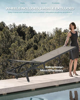 Pool Lounge Chairs Set of 3 (2 Loungers + 1 Side Table)，Outdoor Lounge Chairs with Wheels and 5-Position Recliner - Photo 4