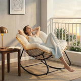Outdoor Rocking Chair, Papasan Egg Style with Thick Cushion, Comfy Patio Lounge Chair for Balcony, Porch and Living Room - Photo 1