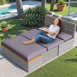 Devoko Patio Day Bed with 2 Side Tables Outdoor Daybed Set MultifunctionalRattan Lounge Bed for Backyard Porch Poolside - Photo 3