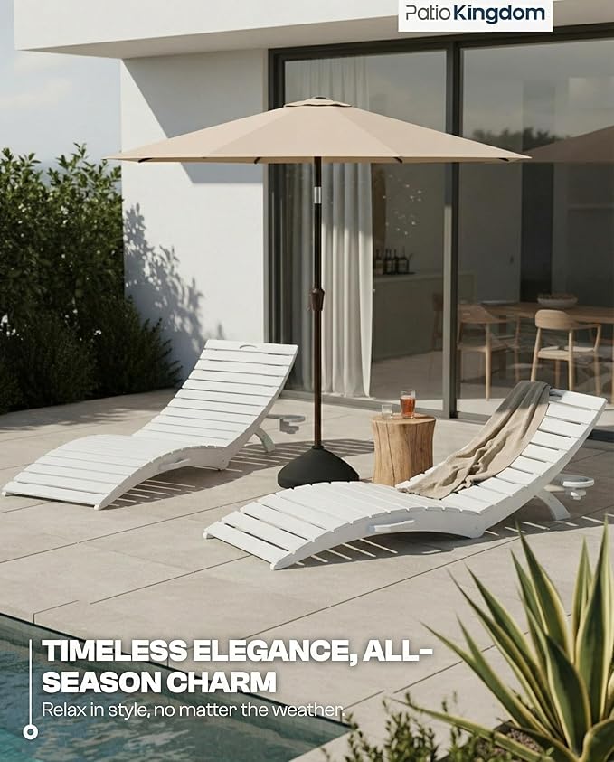 in-Pool Lounge Chairs Set of 2, Folding HDPE Pool Chairs Anti-Floating No Sandbags with Cup Holder & Handles, Outdoor Chaise Lounge for Poolside, Patio & Sun Deck(White)