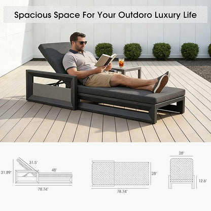 PURPLE LEAF Outdoor Chaise Lounge Set of 2 Reclining 2 in 1 Design Lounger Chair with Cushion Deluxe Aluminum Oversize Pool Lounge Chairs with Armrests & Backrest for Patio Poolside Backyard, Grey