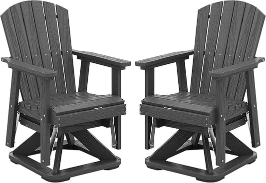 SERWALL Adirondack Swivel Glider Chair, HDPE Outdoor Glider Set of 2, All-Weather Glider Chair for Porch, Balcony, Slate Grey