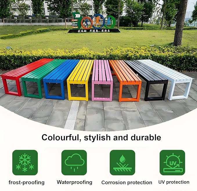 Weatherproof Metal Dining Bench, Outdoor Bench Backless Patio Bench 2-Person Farmhouse Bench Garden Bench for Kitchen, Living Room, Entryway(Orange,40in)