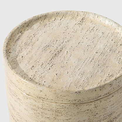 HOMPUS Round Outdoor Side Table, Rustic Modern Vintage Patio End Table, Weathered Stone Small Outdoor Accent for Indoor Outdoor Use, Patio, Garden, Cream
