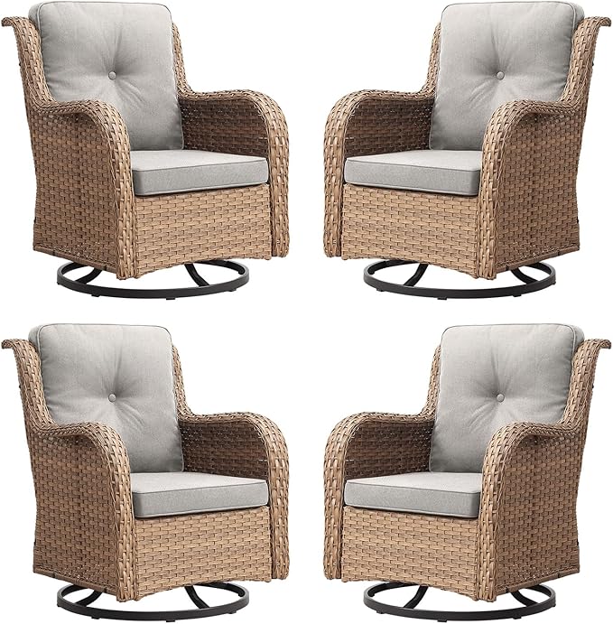 Rilyson Patio Chairs Wicker Outdoor Chair - 4 Piece Rattan Swivel Rocking Chairs Set Patio Glider Rocker Chair for Porch Deck Garden Backyard(Yellow/Beige)