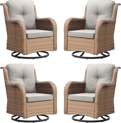 Rilyson Patio Chairs Wicker Outdoor Chair - 4 Piece Rattan Swivel Rocking Chairs Set Patio Glider Rocker Chair for Porch Deck Garden Backyard(Yellow/Beige)