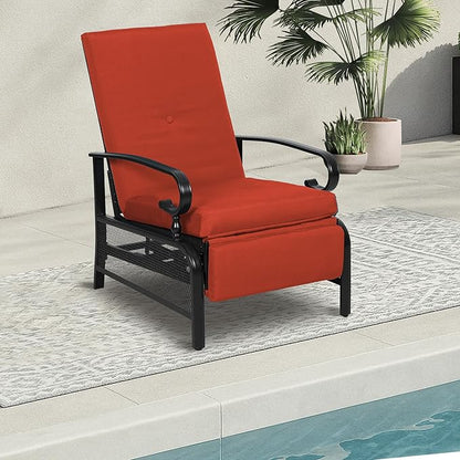 Incbruce Outdoor Lounge Chair Patio Furniture Adjustable Recliner with Retractable Steel Frame and Removable Thick Cushions - Red