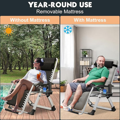 MOPHOTO Zero Gravity Chair, Outdoor Padded Lounge Chair with Side Table, Zero Gravity Recliner Chair, Outdoor Reclining Chair, Sturdy & Comfortable, Supports up to 440lbs