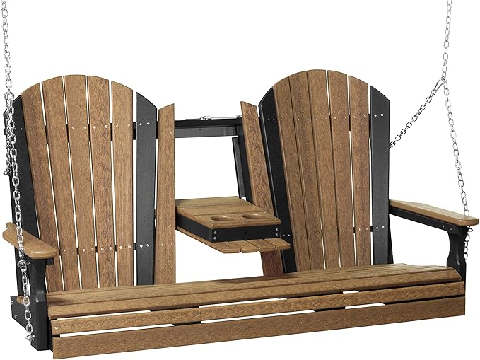 LuxCraft 5' Adirondack Hanging Porch Swing with Center Console, Outdoor Patio Swing, Front Porch Swing - Photo 1