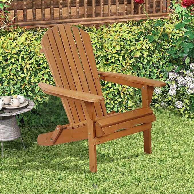 Foldable Adirondack Chairs, All-Weather Lawn & Patio Chairs with Wide Armrests, Solid Wood Outdoor Chairs - 350 Lbs - Photo 1